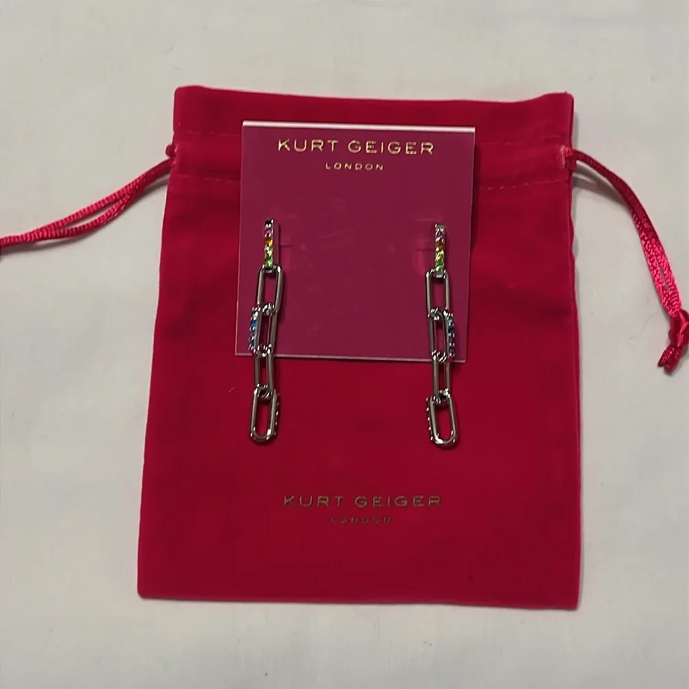 Kurt Geiger Rainbow Pave Link Linear Earrings NWT